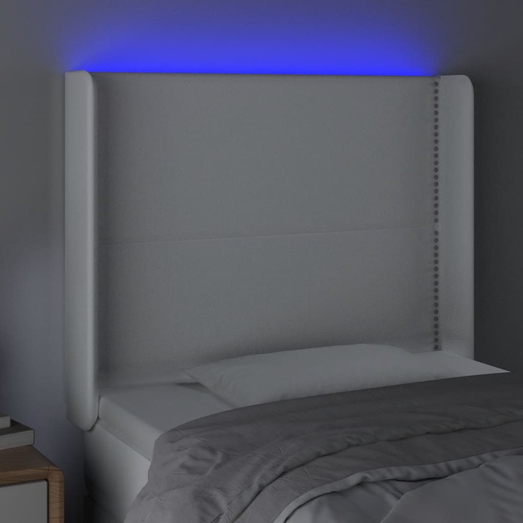 Κεφαλάρι Κρεβατιού LED Λευκό 93x16x118/128 εκ. Συνθετ. Δέρμα