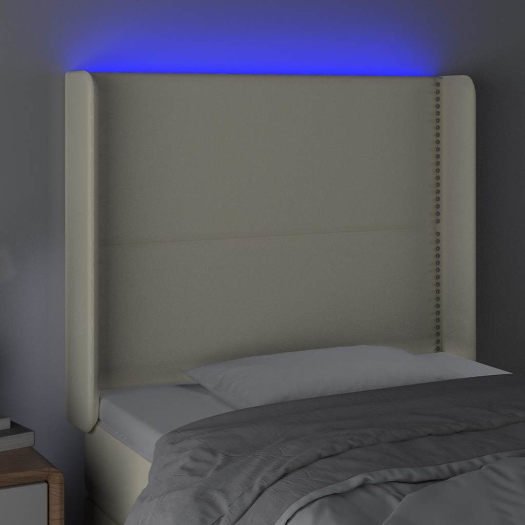 Κεφαλάρι Κρεβατιού LED Κρεμ 93x16x118/128εκ. Συνθετ. Δέρμα