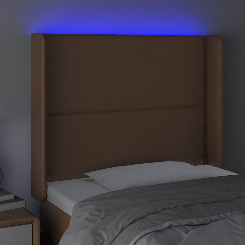 Κεφαλάρι Κρεβατιού LED Καφέ 93x16x118/128 εκ. Συνθετ. Δέρμα