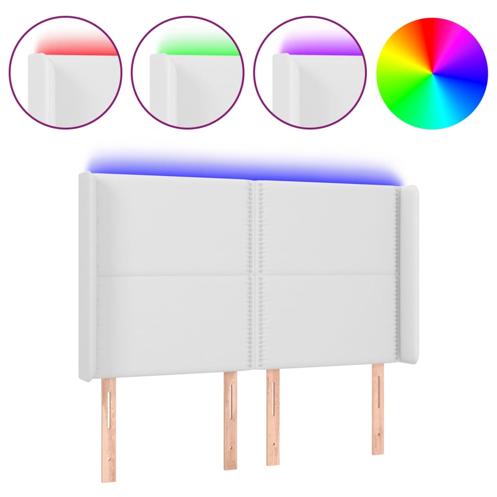 Κεφαλάρι Κρεβατιού LED Λευκό 147x16x118/128 εκ. Συνθετ. Δέρμα