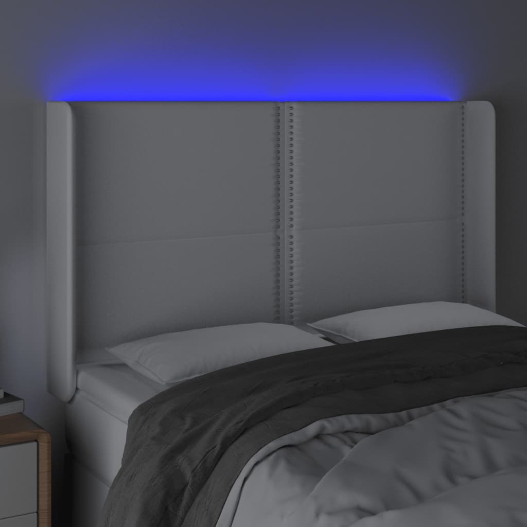Κεφαλάρι Κρεβατιού LED Λευκό 147x16x118/128 εκ. Συνθετ. Δέρμα