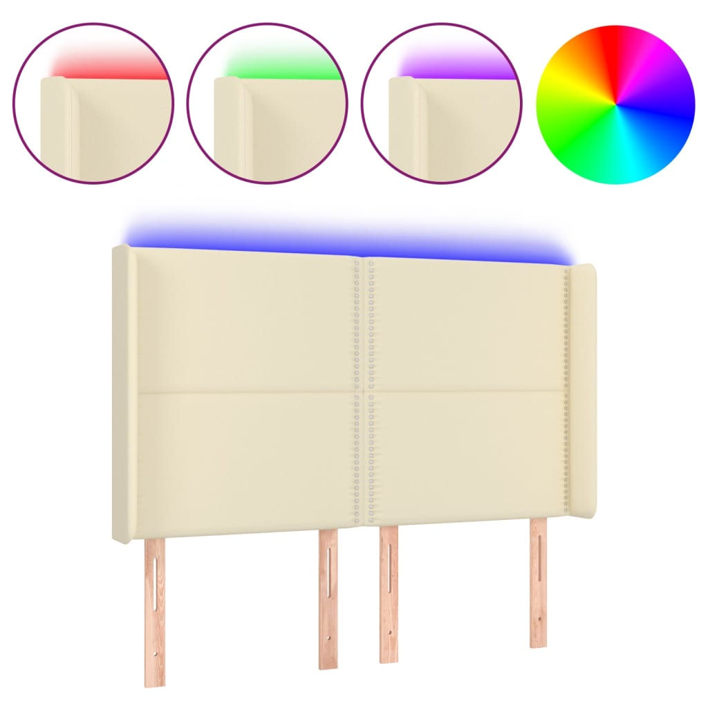 Κεφαλάρι Κρεβατιού LED Κρεμ 147x16x118/128 εκ. Συνθετ. Δέρμα