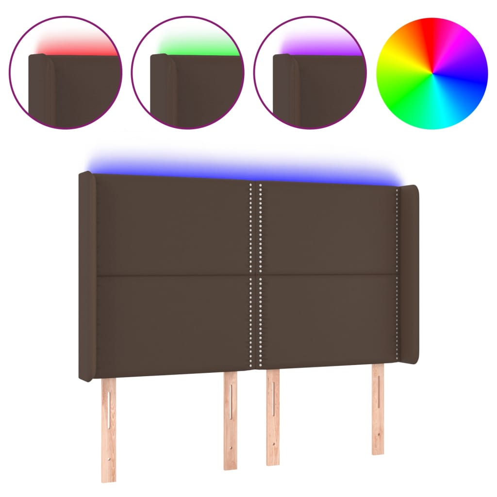 Κεφαλάρι Κρεβατιού LED Καφέ 147x16x118/128 εκ. Συνθετ. Δέρμα