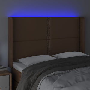 Κεφαλάρι Κρεβατιού LED Καφέ 147x16x118/128 εκ. Συνθετ. Δέρμα