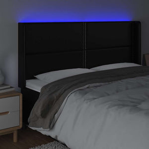 Κεφαλάρι Κρεβατιού LED Μαύρο 163x16x118/128 εκ. Συνθετ. Δέρμα
