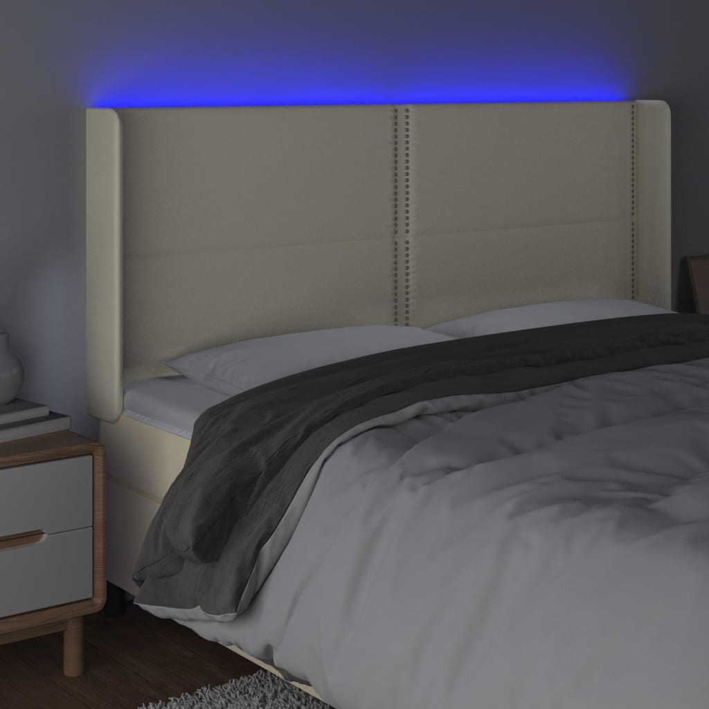 Κεφαλάρι Κρεβατιού LED Κρεμ 163x16x118/128 εκ. Συνθετ. Δέρμα