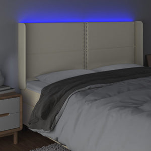 Κεφαλάρι Κρεβατιού LED Κρεμ 163x16x118/128 εκ. Συνθετ. Δέρμα