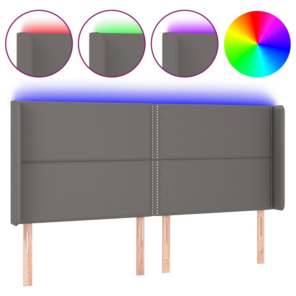 Κεφαλάρι Κρεβατιού LED Γκρι 163x16x118/128 εκ. Συνθετ. Δέρμα