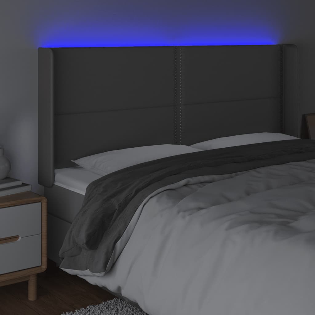 Κεφαλάρι Κρεβατιού LED Γκρι 163x16x118/128 εκ. Συνθετ. Δέρμα