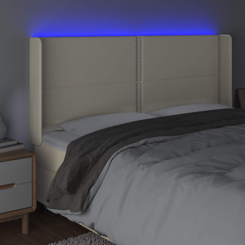Κεφαλάρι Κρεβατιού LED Κρεμ 183x16x118/128 εκ. Συνθετ. Δέρμα