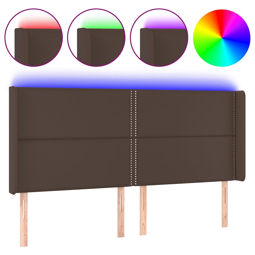 Κεφαλάρι Κρεβατιού LED Καφέ 183x16x118/128 εκ. Συνθετ. Δέρμα - Pakobazaar