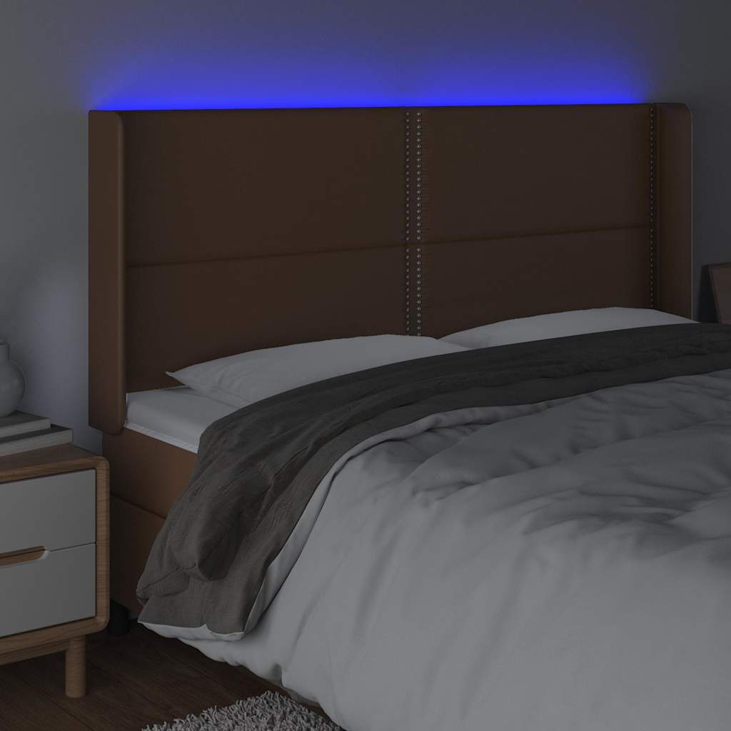 Κεφαλάρι Κρεβατιού LED Καφέ 183x16x118/128 εκ. Συνθετ. Δέρμα - Pakobazaar