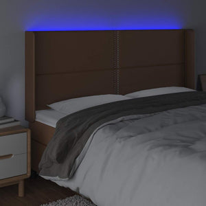 Κεφαλάρι Κρεβατιού LED Καφέ 183x16x118/128 εκ. Συνθετ. Δέρμα - Pakobazaar