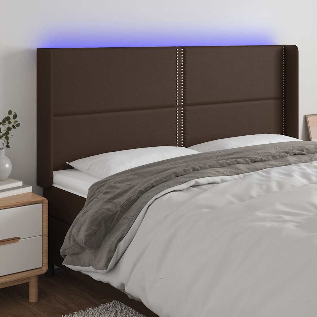 Κεφαλάρι Κρεβατιού LED Καφέ 183x16x118/128 εκ. Συνθετ. Δέρμα - Pakobazaar