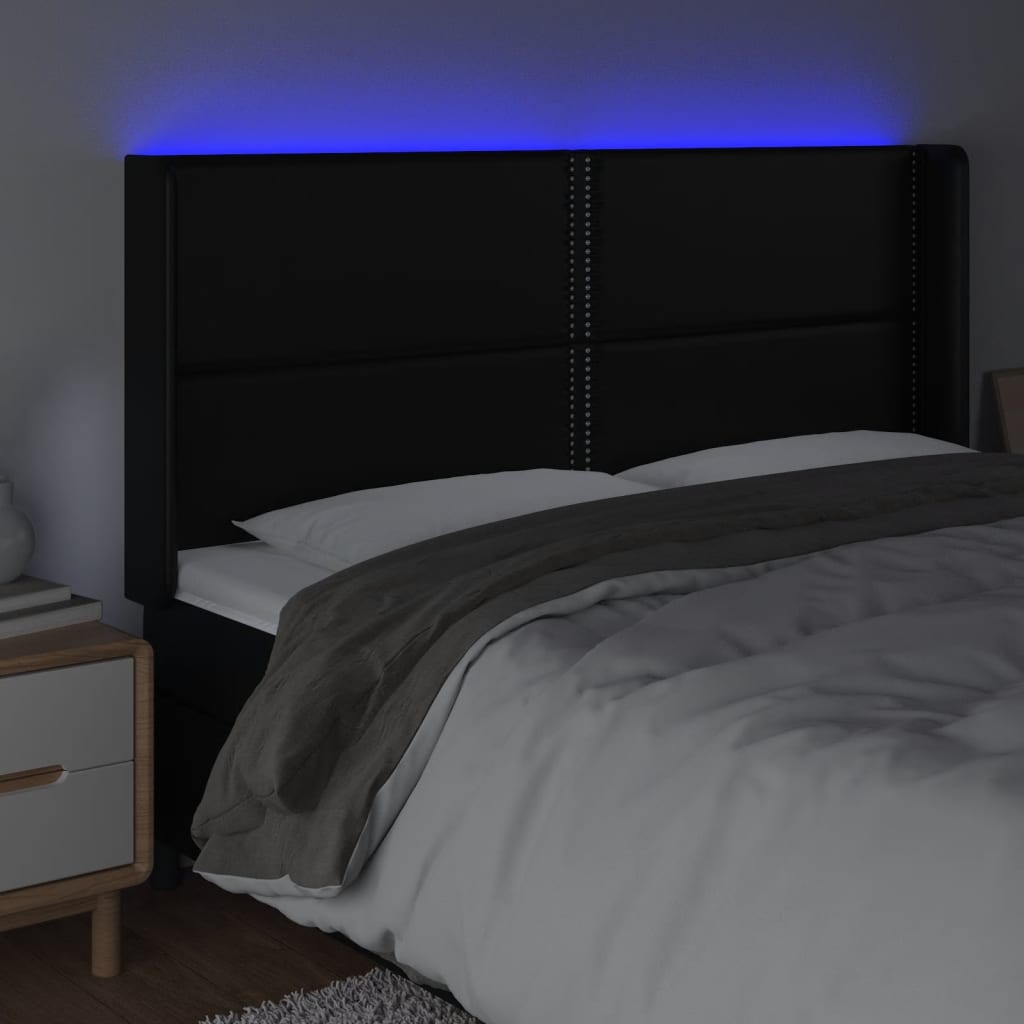 Κεφαλάρι Κρεβατιού LED Μαύρο 203x16x118/128 εκ. Συνθετ. Δέρμα