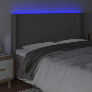 Κεφαλάρι Κρεβατιού LED Γκρι 203x16x118/128 εκ. Συνθετ. Δέρμα