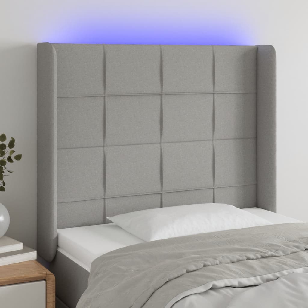 Κεφαλάρι Κρεβατιού LED Ανοιχτό Γκρι 83x16x118/128εκ. Υφασμάτινο