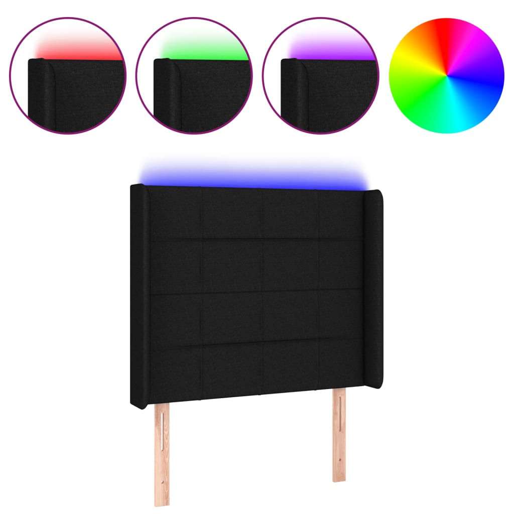 Κεφαλάρι Κρεβατιού LED Μαύρο 83x16x118/128εκ. Υφασμάτινο
