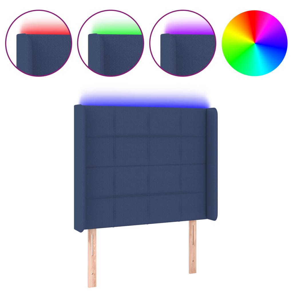 Κεφαλάρι Κρεβατιού LED Μπλε 83x16x118/128εκ. Υφασμάτινο