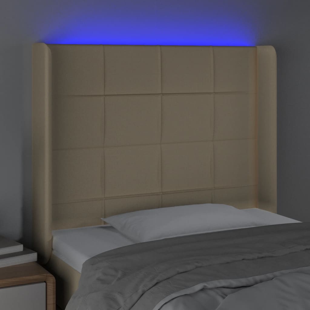 Κεφαλάρι Κρεβατιού LED Κρεμ 93x16x118/128εκ. Υφασμάτινο