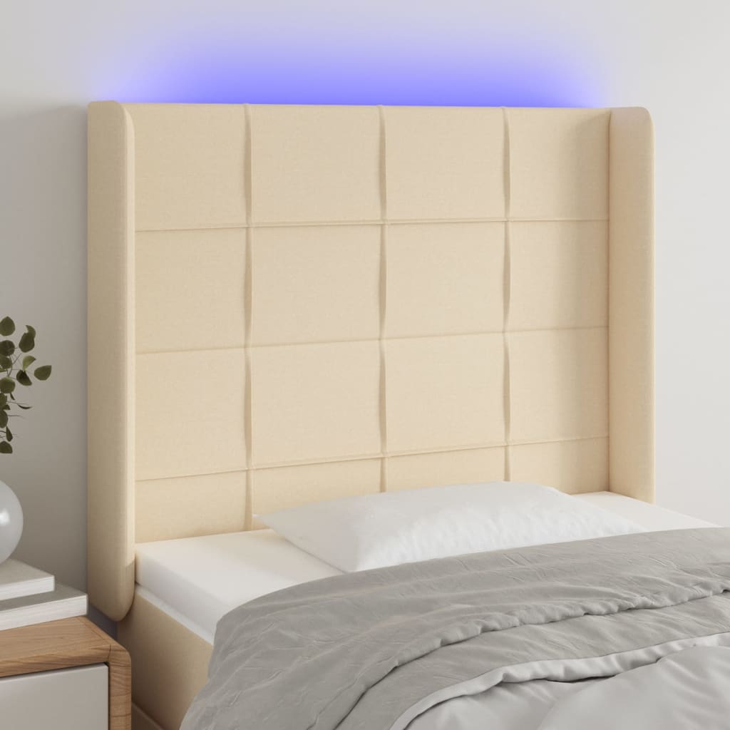 Κεφαλάρι Κρεβατιού LED Κρεμ 93x16x118/128εκ. Υφασμάτινο