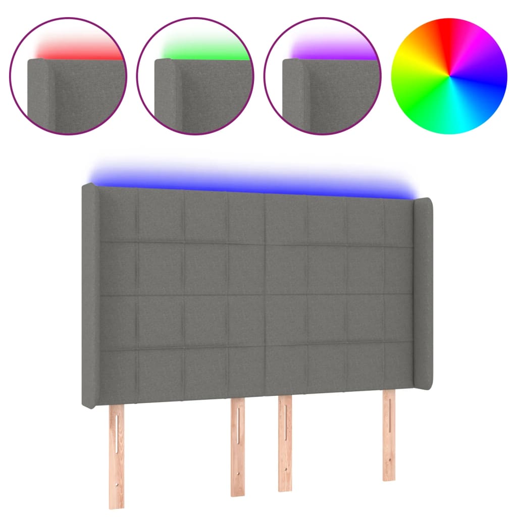Κεφαλάρι Κρεβατιού LED Σκούρο Γκρι 147x16x118/128εκ. Υφασμάτινο