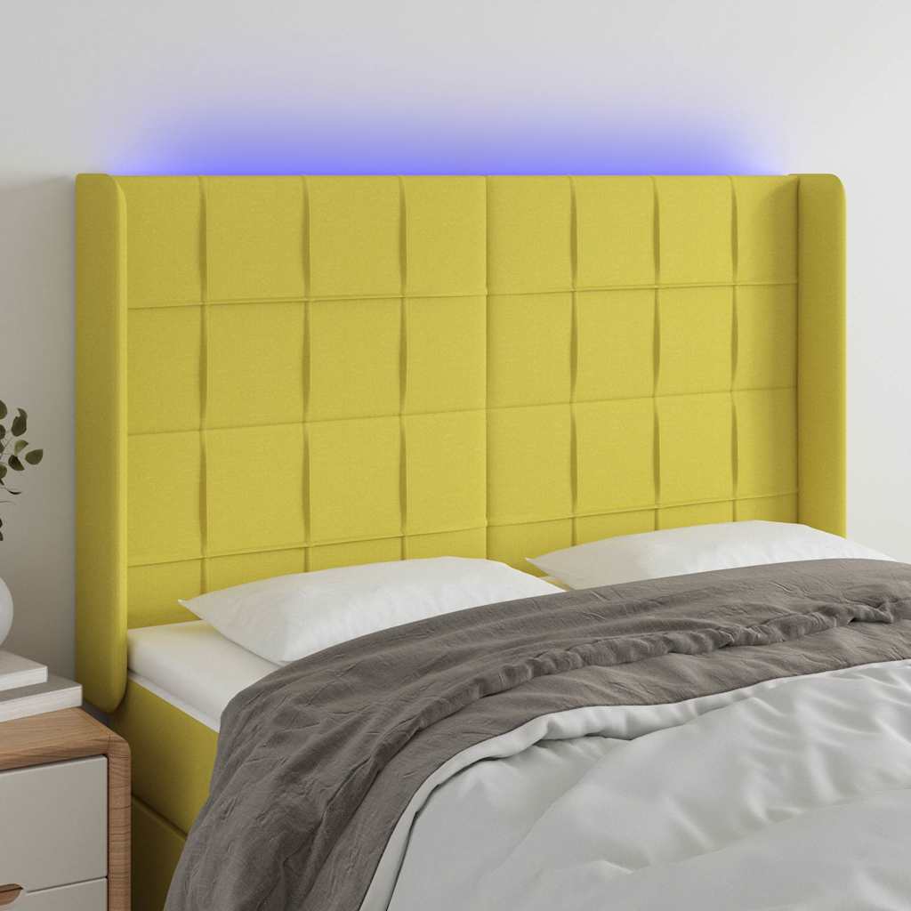 Κεφαλάρι Κρεβατιού LED Πράσινο 147x16x118/128 εκ. Υφασμάτινο - Pakobazaar