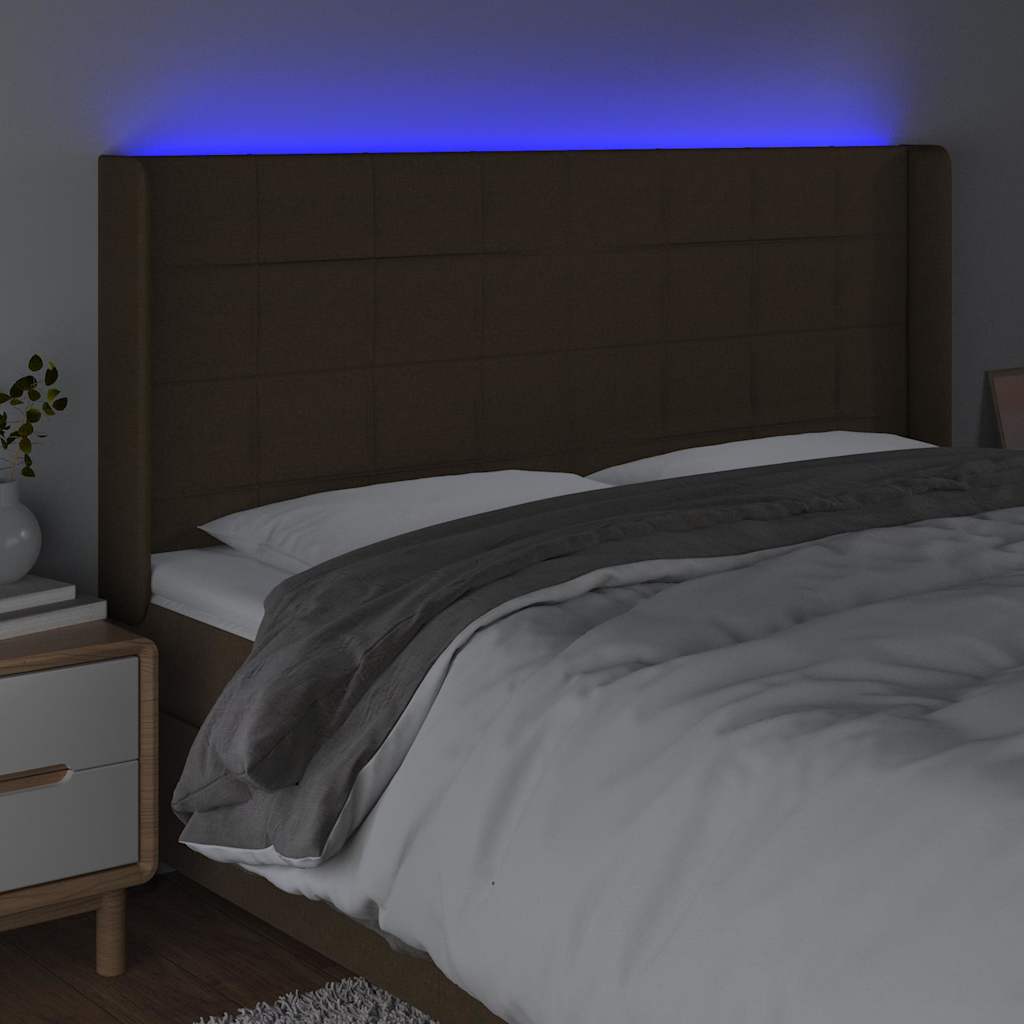 Κεφαλάρι Κρεβατιού LED Σκούρο Καφέ 163x16x118/128εκ. Υφασμάτινο - Pakobazaar