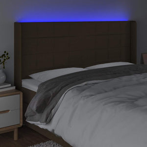Κεφαλάρι Κρεβατιού LED Σκούρο Καφέ 163x16x118/128εκ. Υφασμάτινο - Pakobazaar