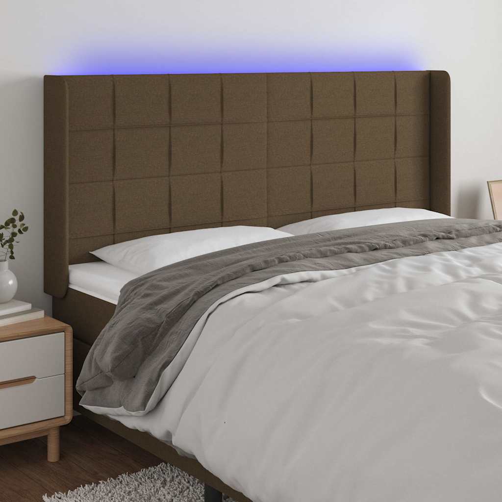 Κεφαλάρι Κρεβατιού LED Σκούρο Καφέ 163x16x118/128εκ. Υφασμάτινο - Pakobazaar