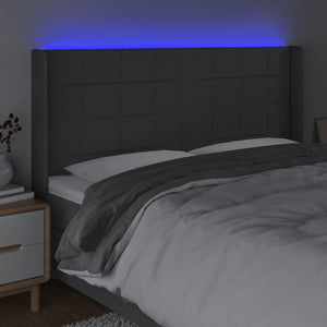 Κεφαλάρι Κρεβατιού LED Σκούρο Γκρι 183x16x118/128εκ. Υφασμάτινο