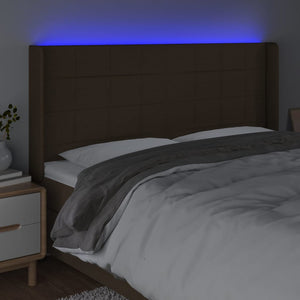 Κεφαλάρι Κρεβατιού LED Σκούρο Καφέ 183x16x118/128εκ. Υφασμάτινο