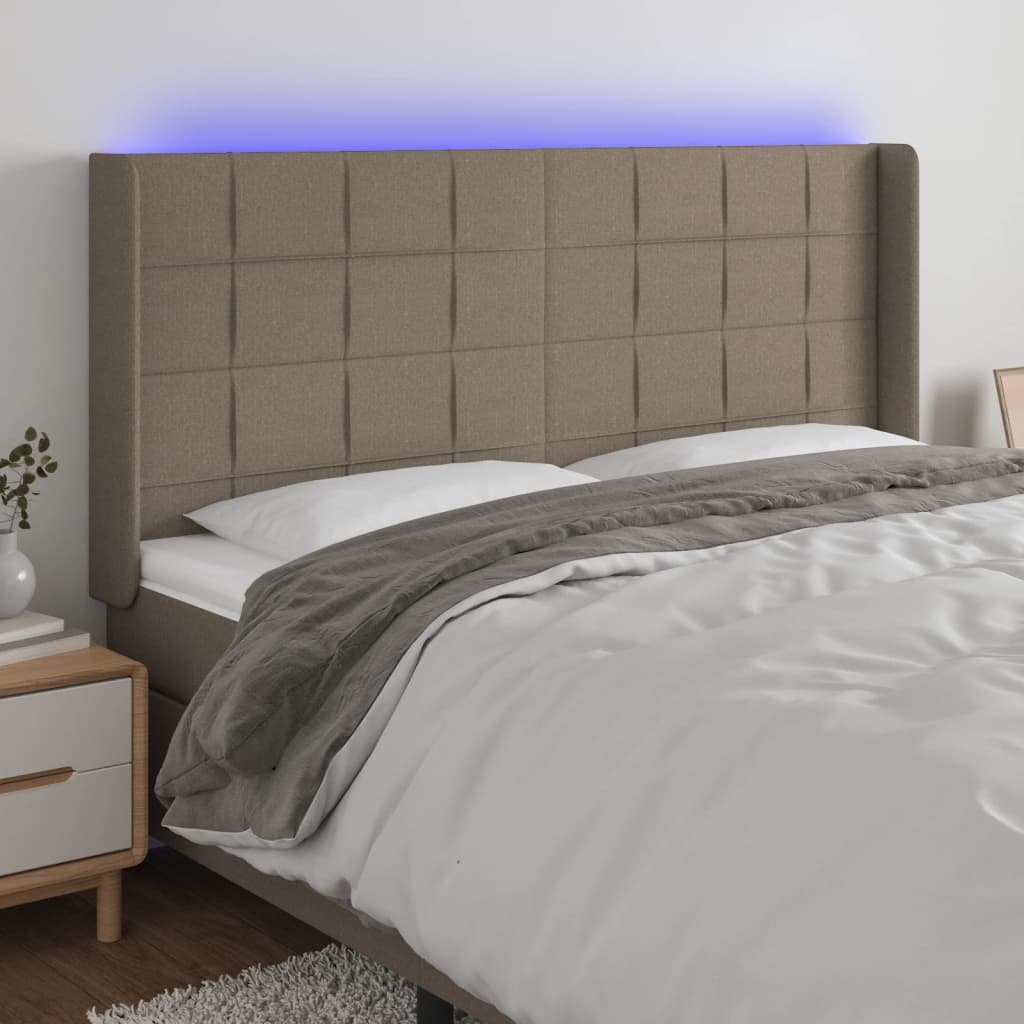 Κεφαλάρι Κρεβατιού LED Taupe 183x16x118/128 εκ. Υφασμάτινο