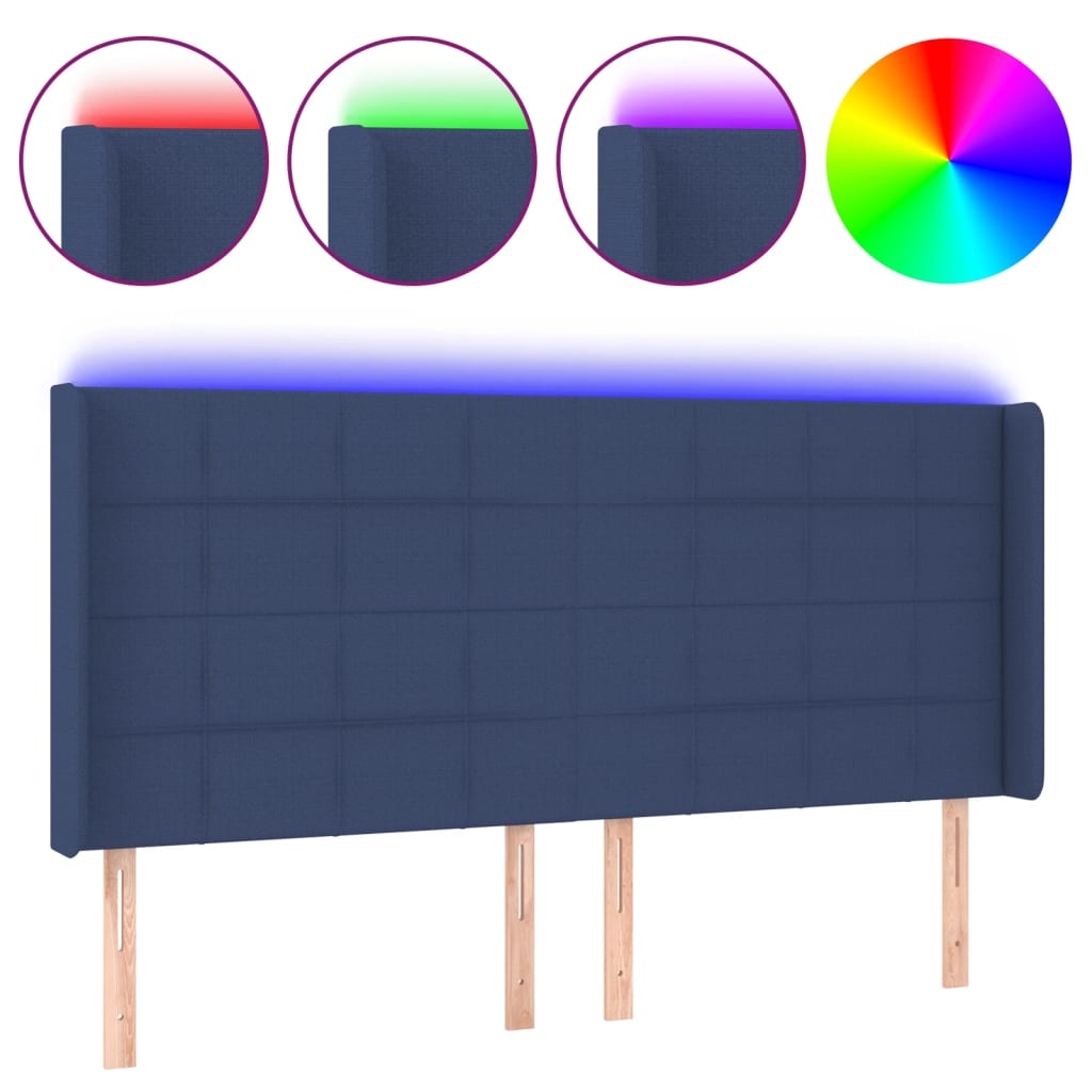 Κεφαλάρι Κρεβατιού LED Μπλε 183x16x118/128 εκ. Υφασμάτινο