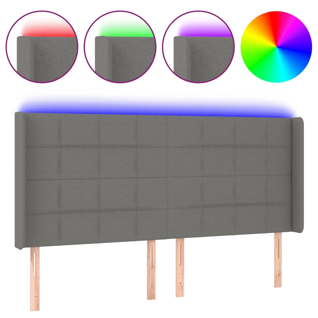 Κεφαλάρι Κρεβατιού LED Σκούρο Γκρι 203x16x118/128εκ. Υφασμάτινο
