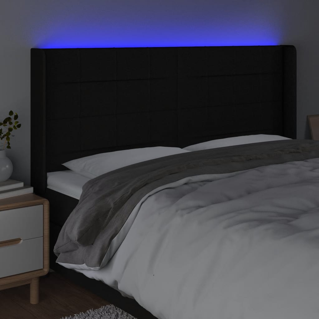Κεφαλάρι Κρεβατιού LED Μαύρο 203x16x118/128 εκ. Υφασμάτινο - Pakobazaar