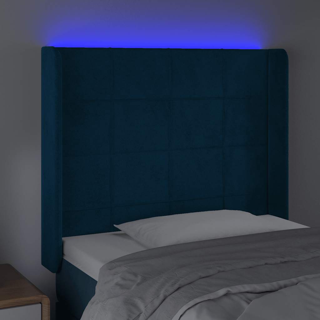 Κεφαλάρι Κρεβατιού LED Σκούρο Μπλε 93x16x118/128εκ. Βελούδινο - Pakobazaar