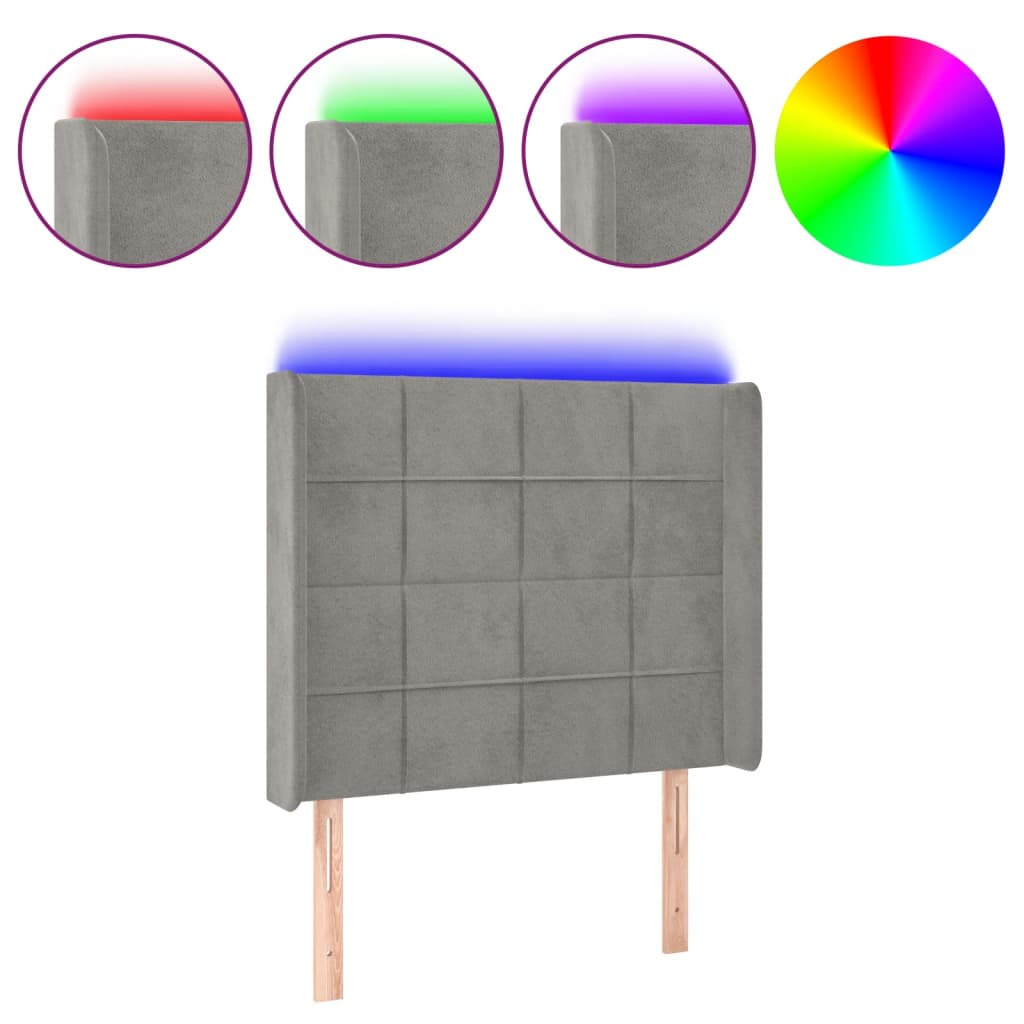 Κεφαλάρι Κρεβατιού LED Ανοιχτό Γκρι 103x16x118/128εκ. Βελούδινο