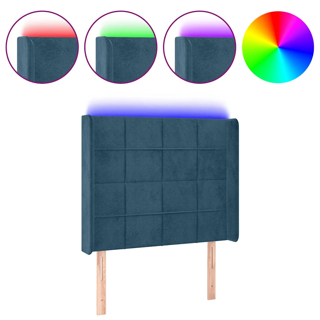 Κεφαλάρι Κρεβατιού LED Σκούρο Μπλε 103x16x118/128 εκ. Βελούδινο - Pakobazaar