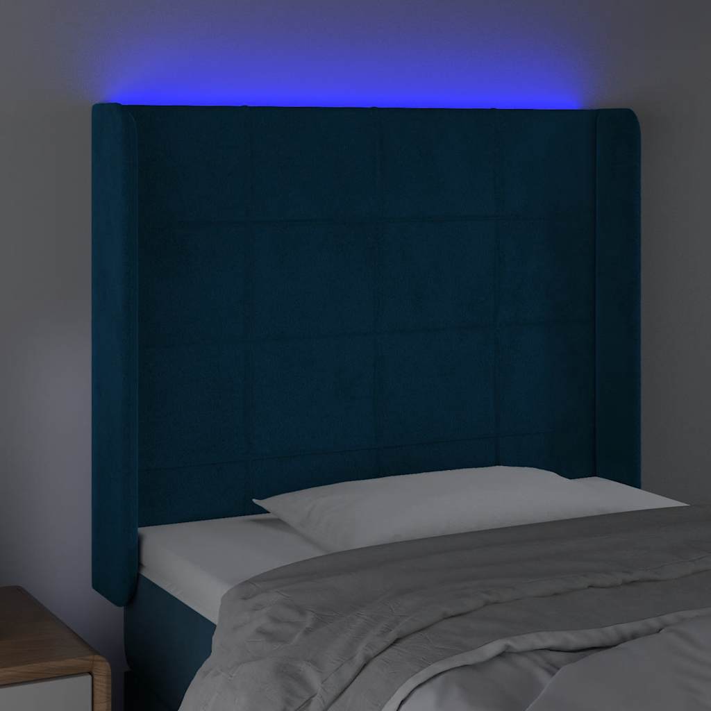 Κεφαλάρι Κρεβατιού LED Σκούρο Μπλε 103x16x118/128 εκ. Βελούδινο - Pakobazaar