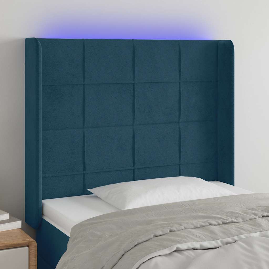 Κεφαλάρι Κρεβατιού LED Σκούρο Μπλε 103x16x118/128 εκ. Βελούδινο - Pakobazaar