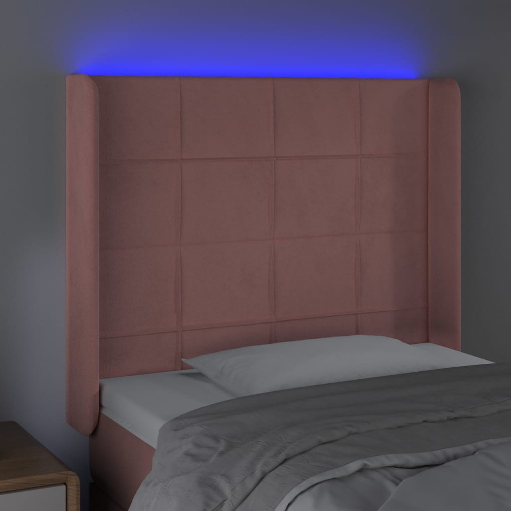 Κεφαλάρι Κρεβατιού LED Ροζ 103x16x118/128 εκ.Βελούδινο