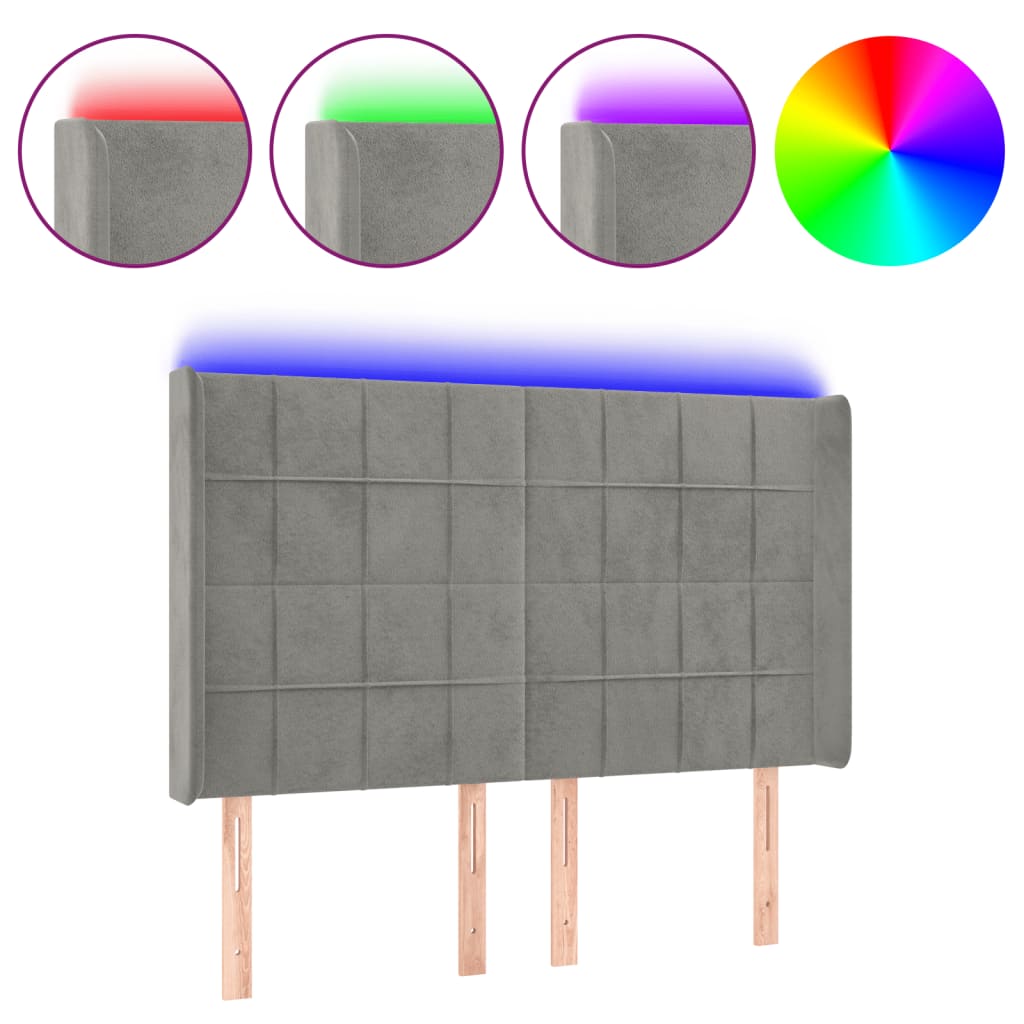 Κεφαλάρι Κρεβατιού LED Ανοιχτό Γκρι 147x16x118/128εκ. Βελούδινο