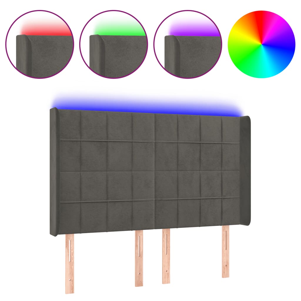 Κεφαλάρι Κρεβατιού LED Σκούρο Γκρι 147x16x118/128εκ. Βελούδινο