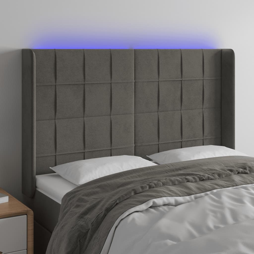 Κεφαλάρι Κρεβατιού LED Σκούρο Γκρι 147x16x118/128εκ. Βελούδινο
