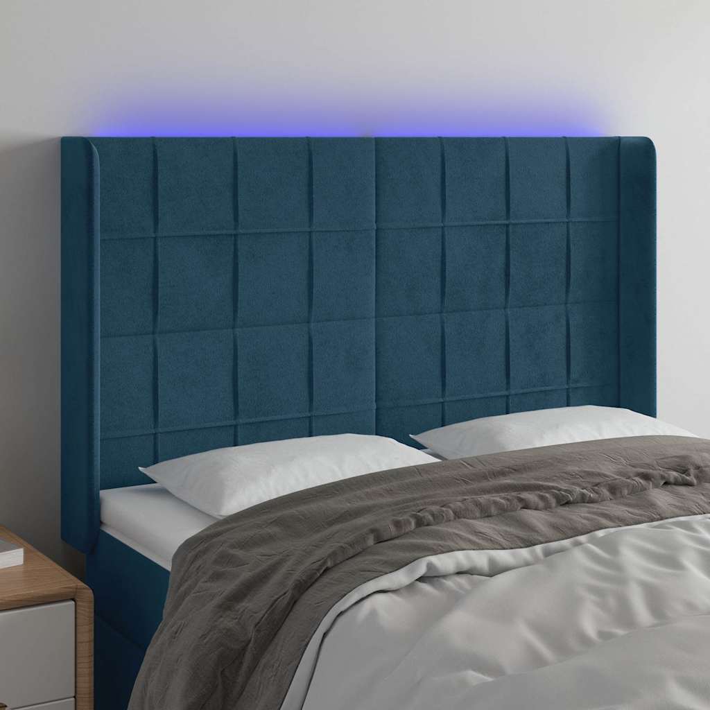 Κεφαλάρι Κρεβατιού LED Σκούρο Μπλε 147x16x118/128 εκ. Βελούδινο - Pakobazaar