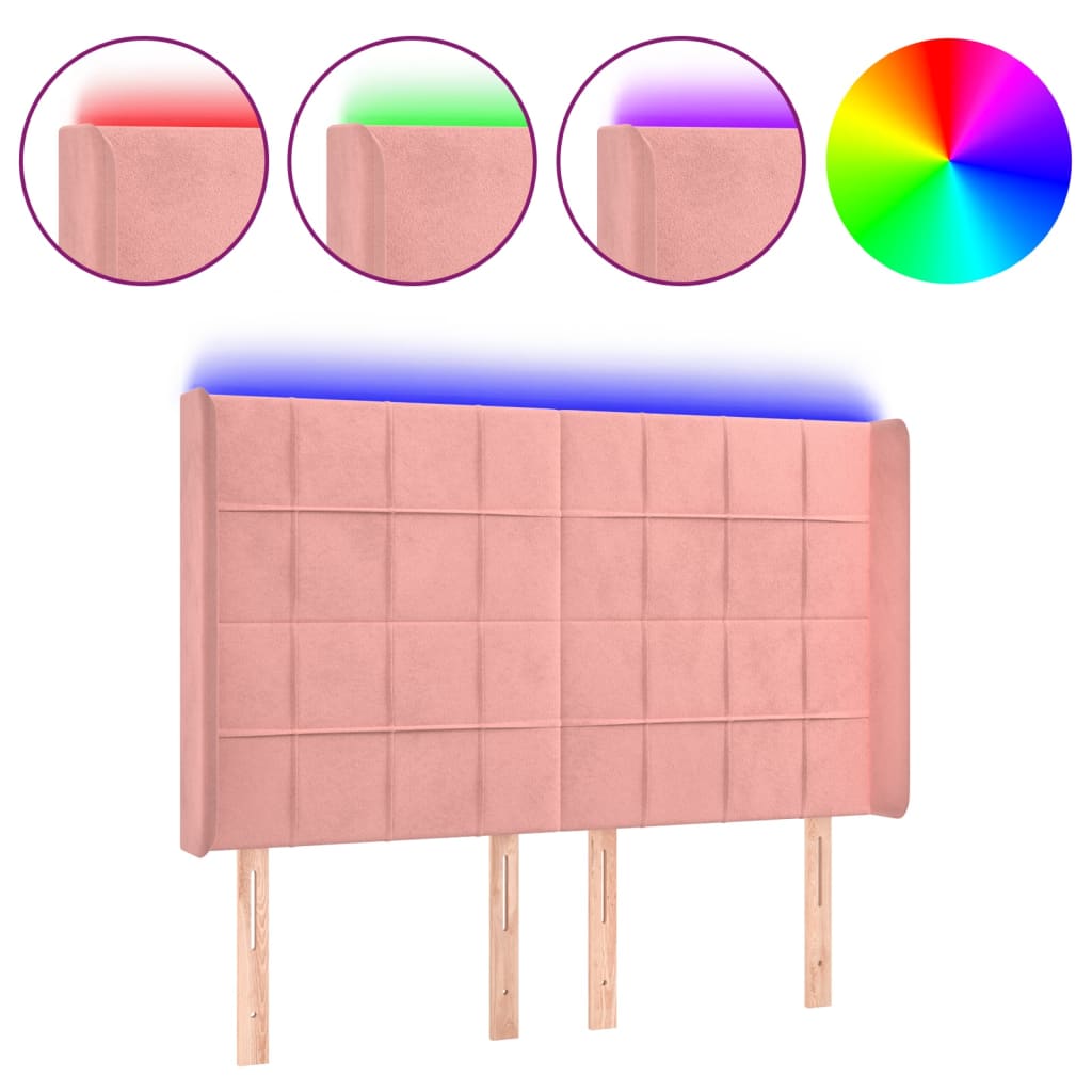 Κεφαλάρι Κρεβατιού LED Ροζ 147x16x118/128 εκ. Βελούδινο