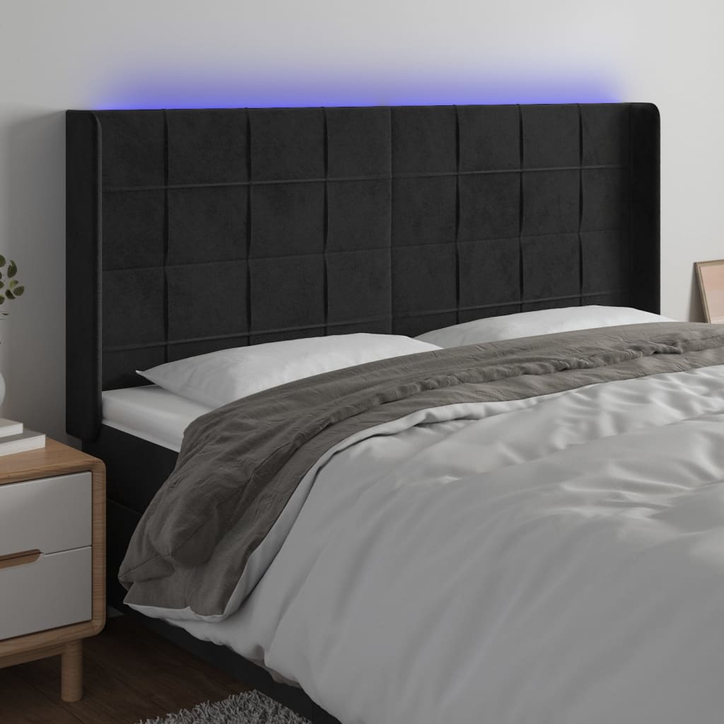 Κεφαλάρι Κρεβατιού LED Μαύρο 163x16x118/128 εκ. Βελούδινο