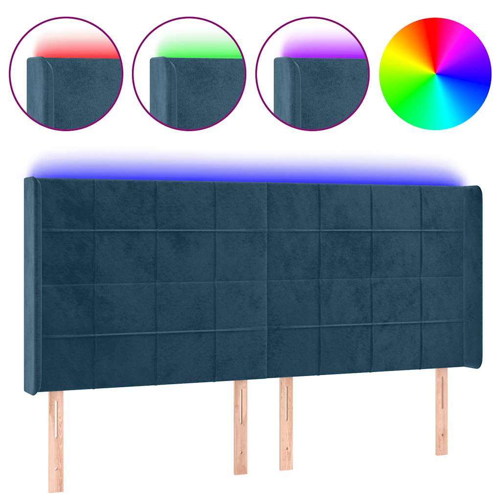 Κεφαλάρι Κρεβατιού LED Σκούρο Μπλε 163x16x118/128 εκ. Βελούδινο - Pakobazaar