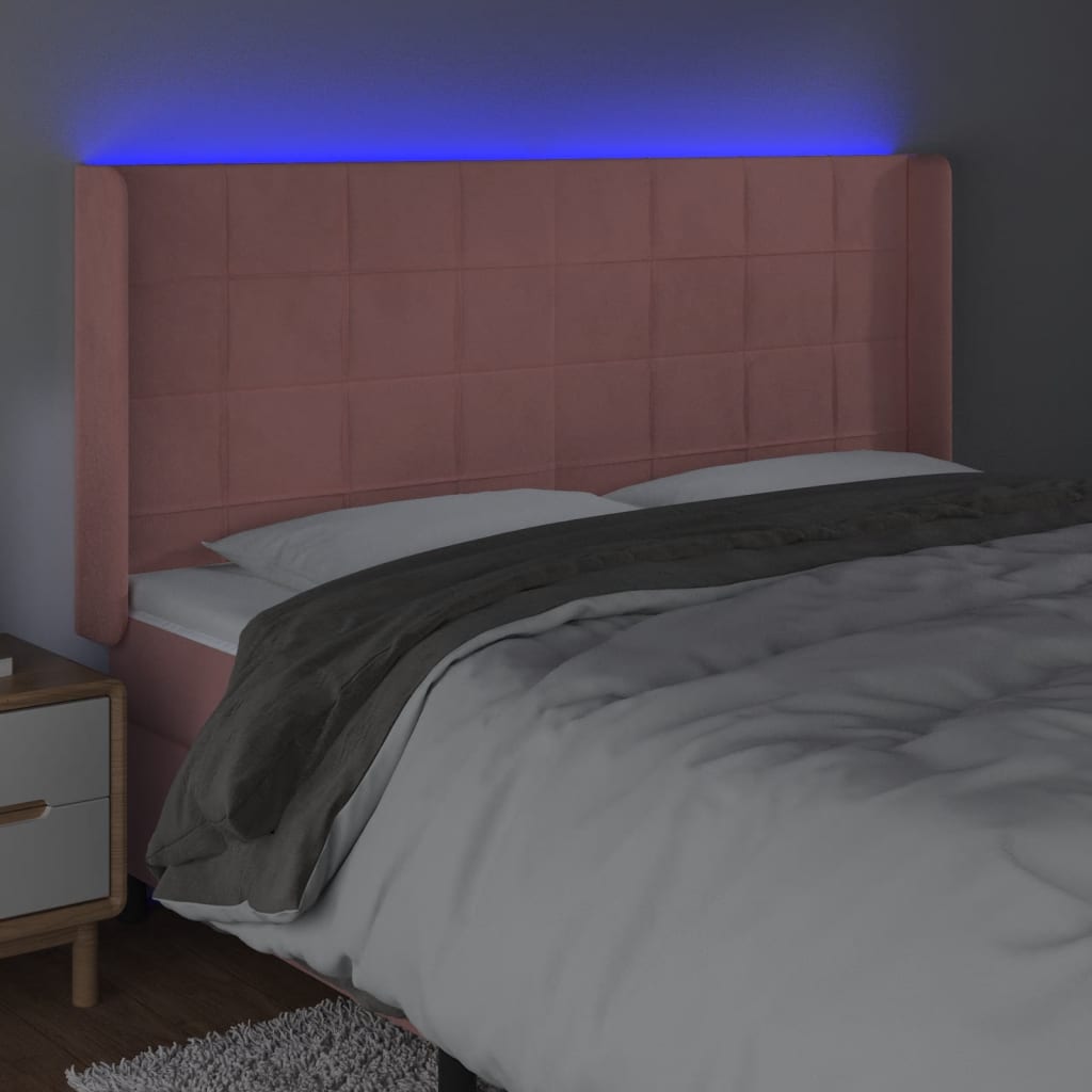 Κεφαλάρι Κρεβατιού LED Ροζ 163x16x118/128 εκ. Βελούδινο